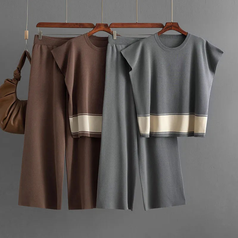 Casual Sleeveless Top & High Waist Wide Leg Pants Two Piece Set