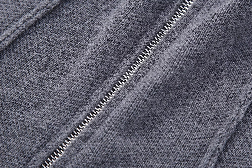 Zip Down Piping Short Sweater Dress
