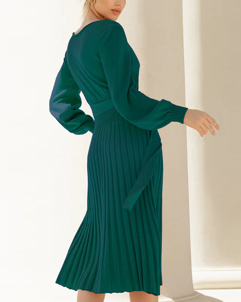 Autumn winter knitted slim pleated dress