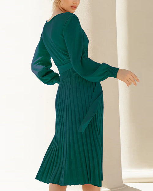 Autumn winter knitted slim pleated dress