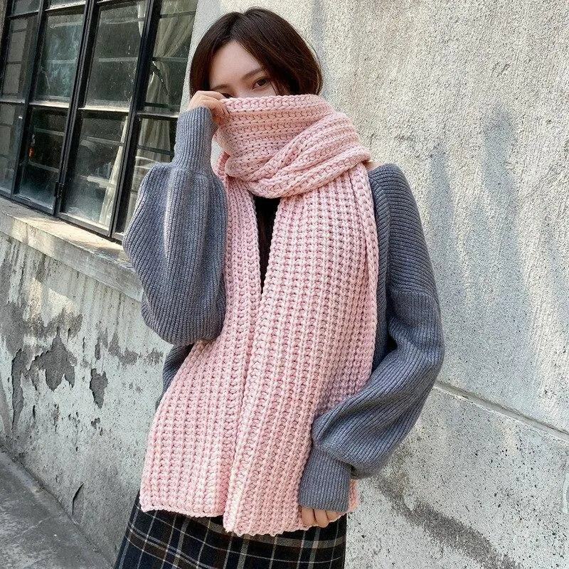 Winter Thick Warm Knitted Khaki Kadies Scarves Korean Yellow Female Knitting Scarf