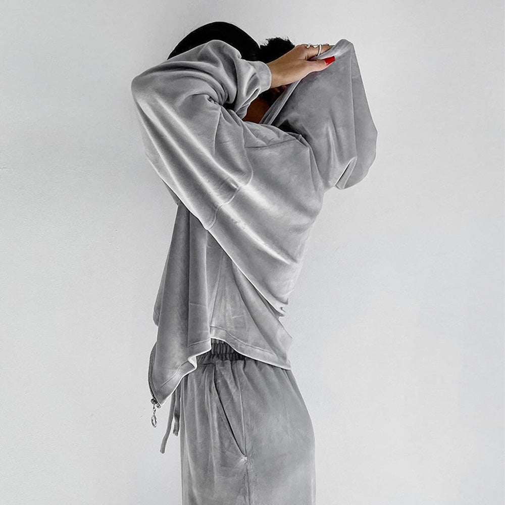 Stylish Zipper Sports Style Sweatshirt Two-Piece Set