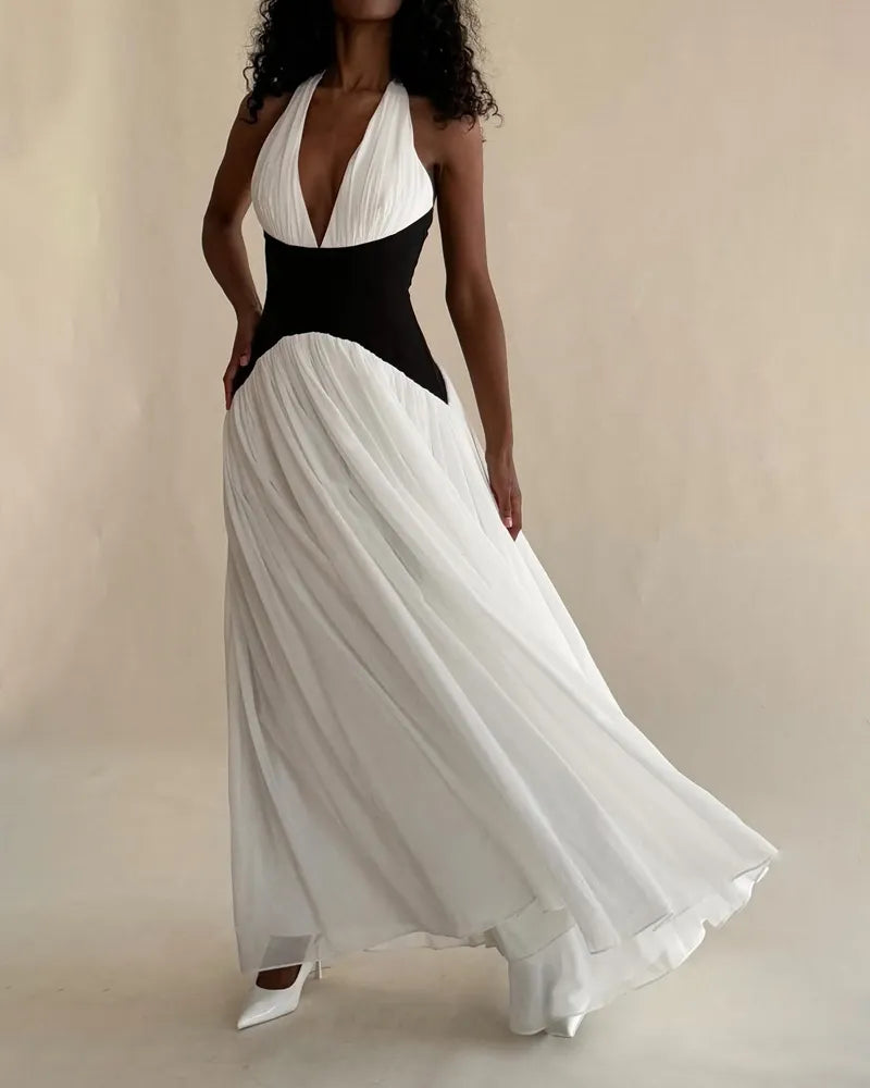 Fashion V-neck Contrast Dress