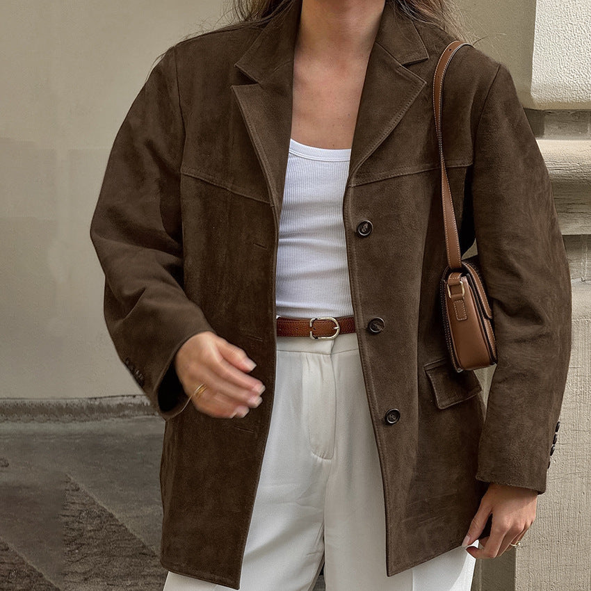 Vintage Brown Lapel Suede Coat