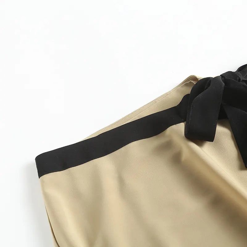 Tie Front Contrast Trim Midi Skirt