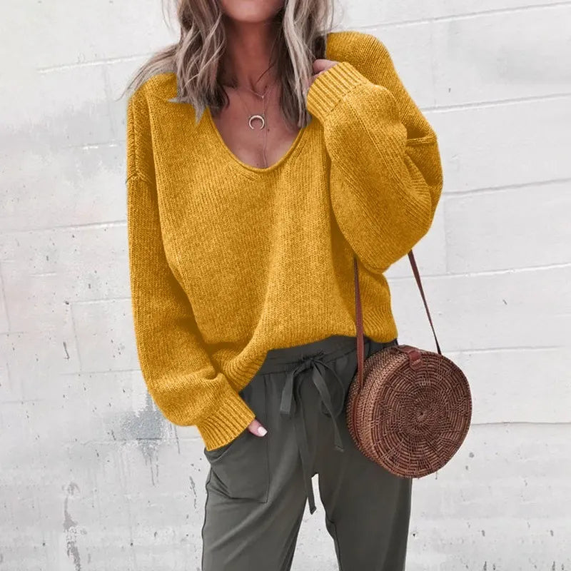 Casual V-neck Long Sleeved Sweater