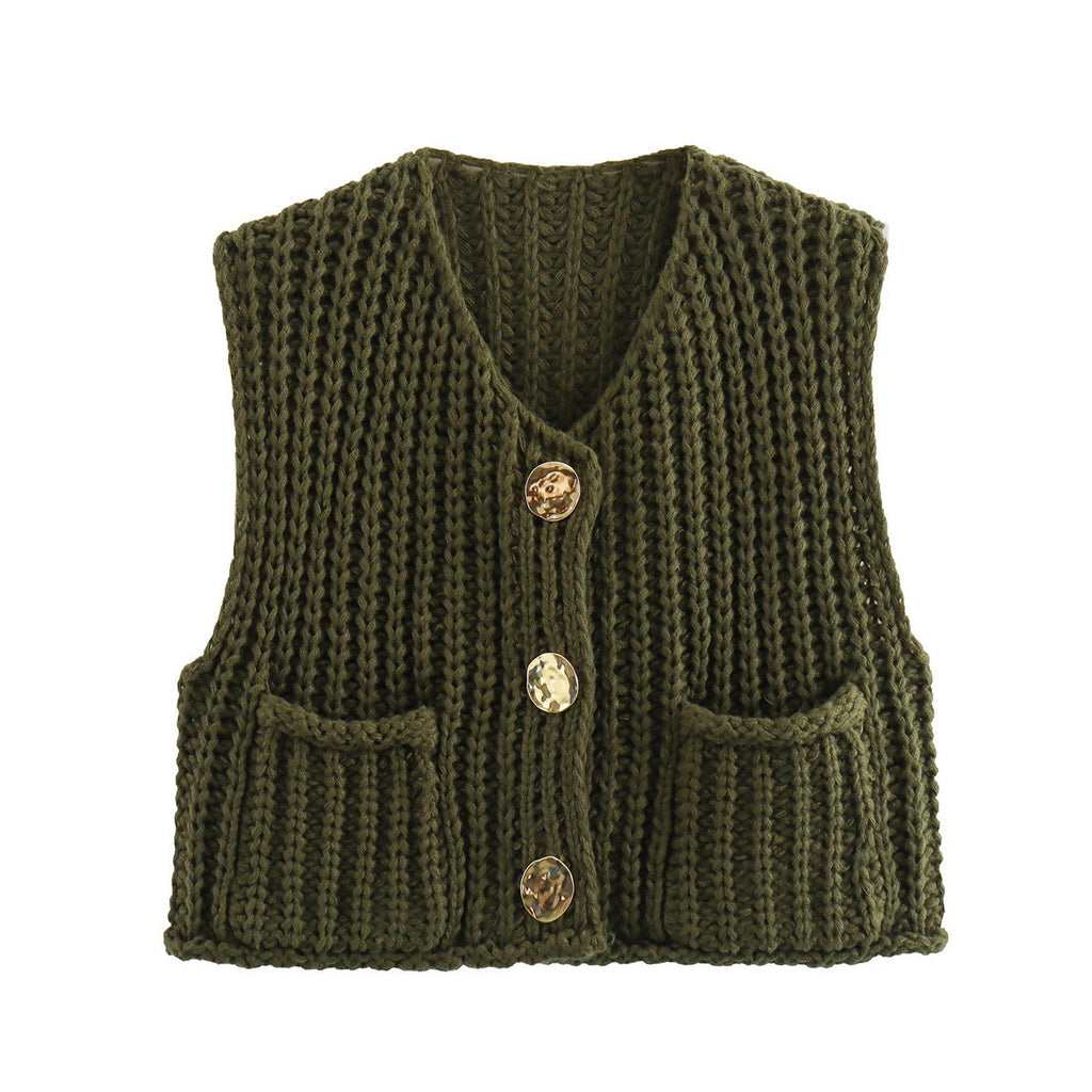 Stylish V-Neck Three-Button Sleeveless Waistcoat