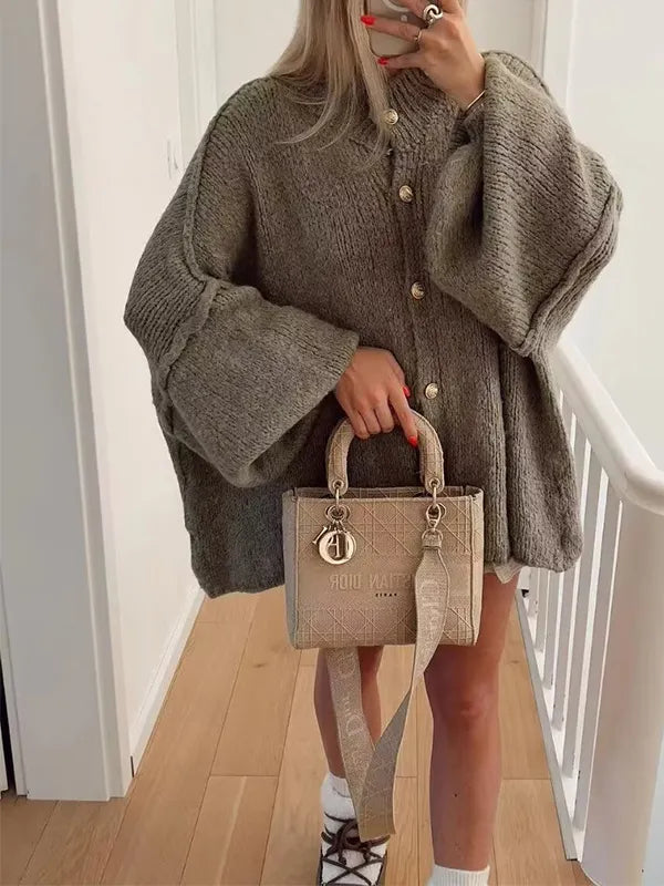 Stylish Solid Color Casual Bat-Sleeved Sweater Jacket