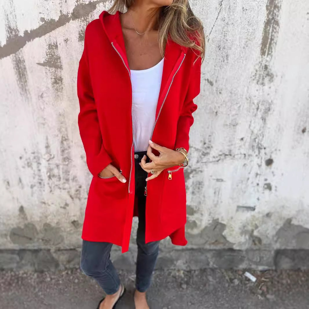 Casual Zipper and Long Hooded Coat
