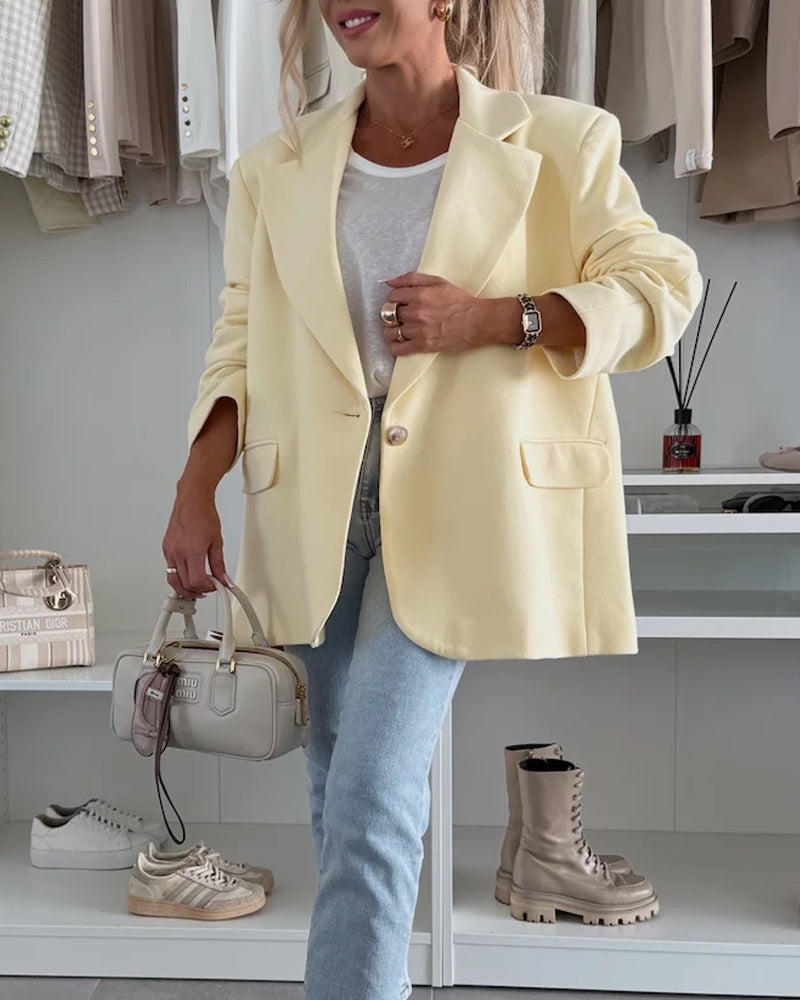Fashionable Lapel Blazer & Lemon Overskirt Two-Piece Set