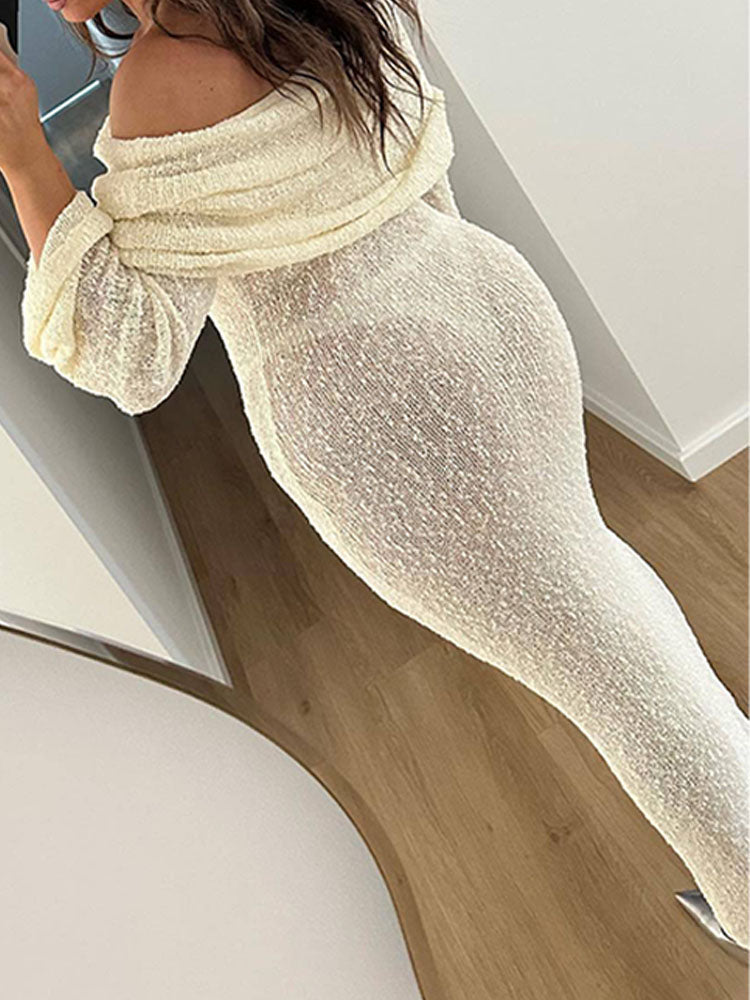 Holiday-style Knitted Flat-neck Dress