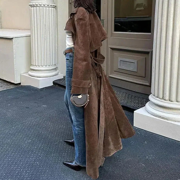 Khaki Double-Breasted Lapel Coat
