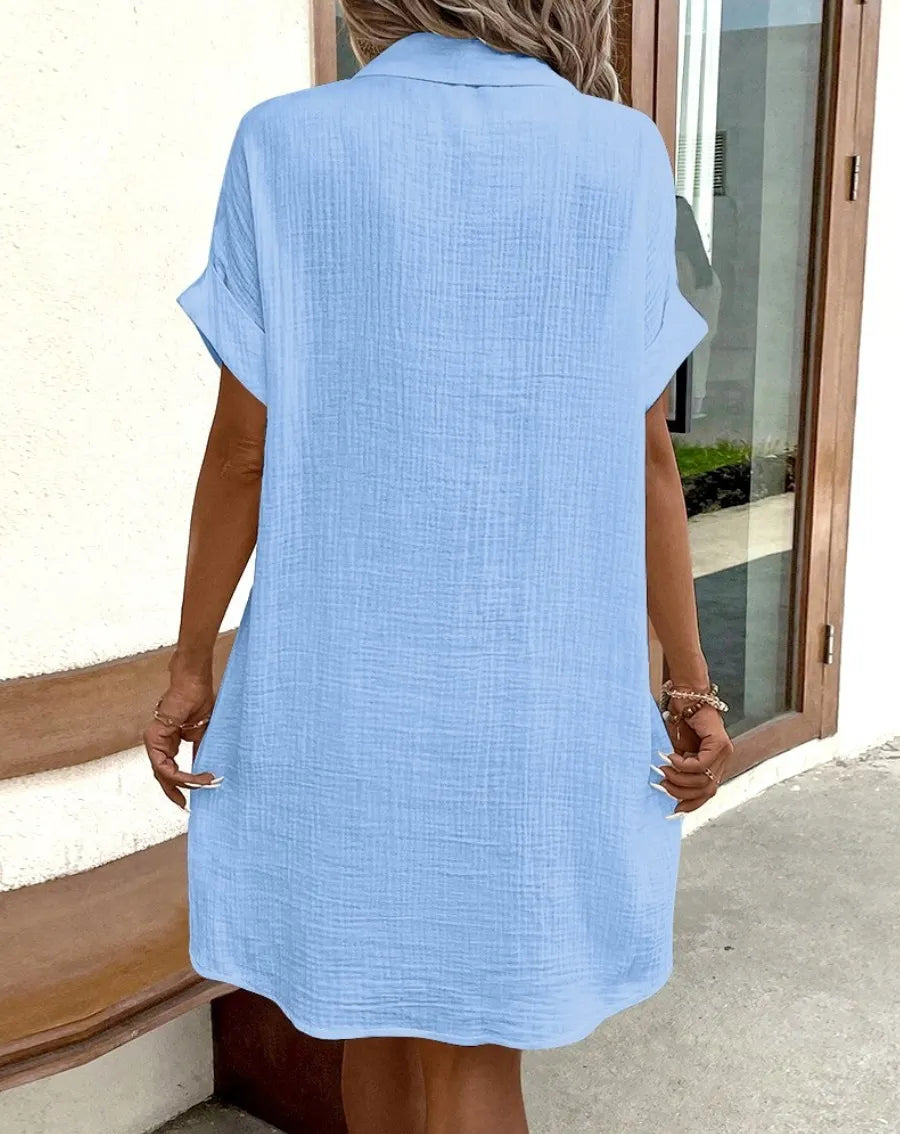 V-Neck Button-Lapel Shirt Dress