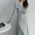 French one-shoulder fashion wool knit dress