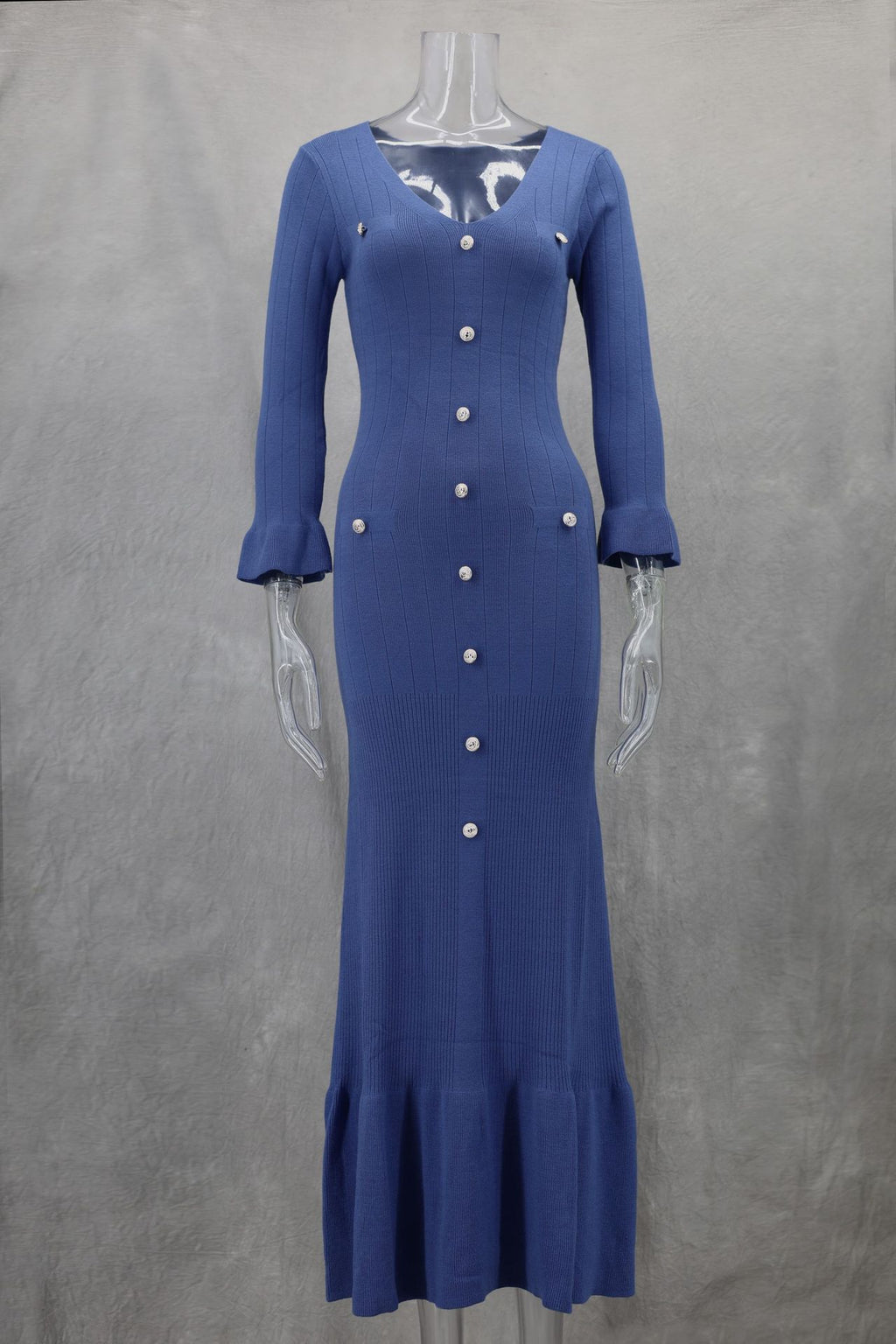 Fashion Solid Color Slim-Fit Long Sleeve Dress