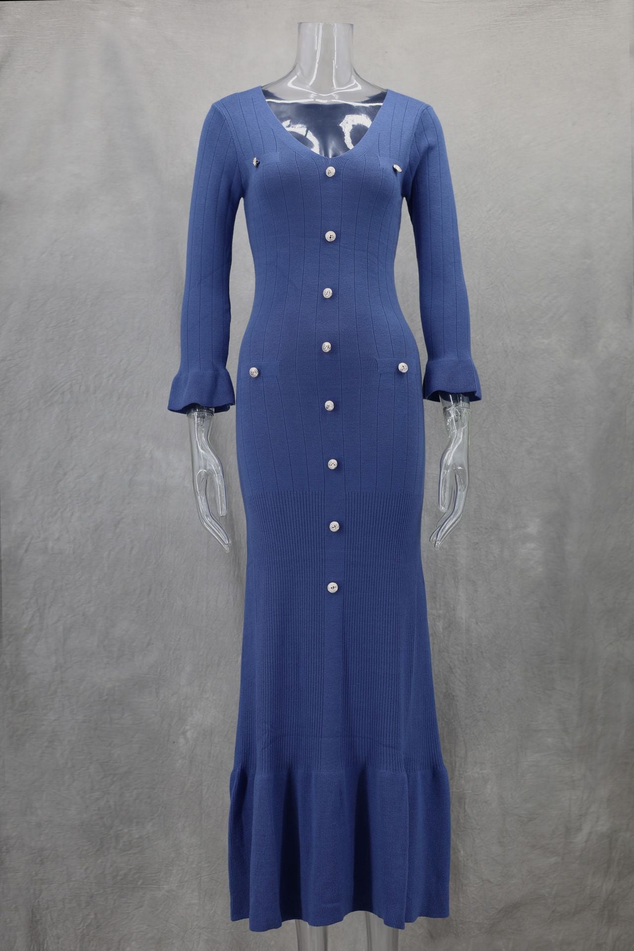 Fashion Solid Color Slim-Fit Long Sleeve Dress