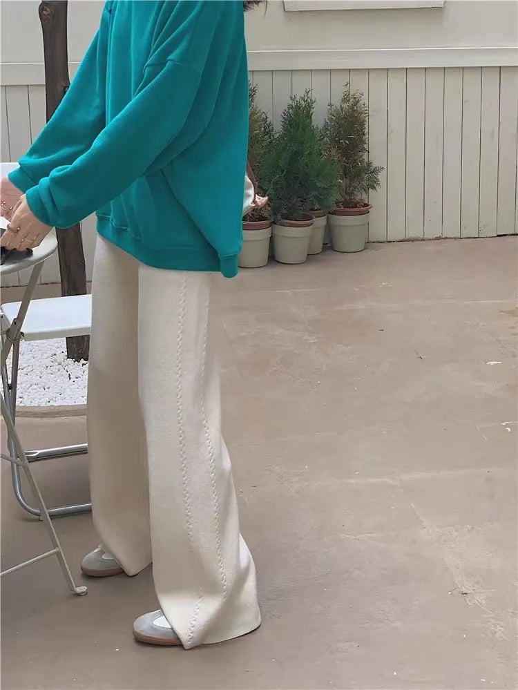 Twist Knit Wide Leg Casual Straight Trousers
