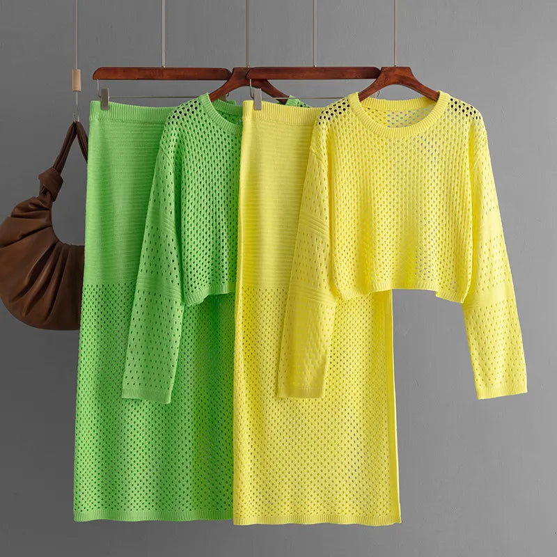 Stylish Hollow Top & Skirt Two-Piece Set