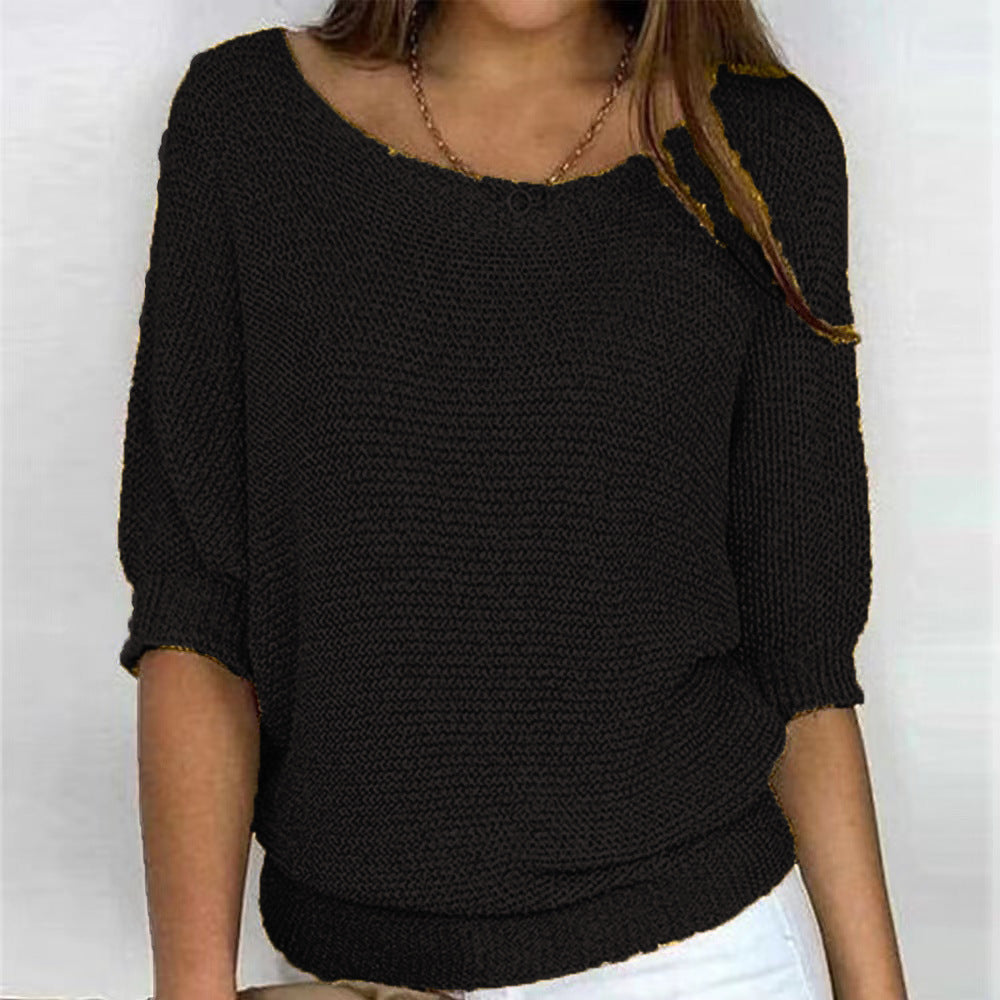 Versatile Solid Color Crew Neck Knitwear