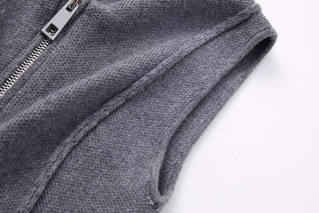 Zip Down Piping Short Sweater Dress