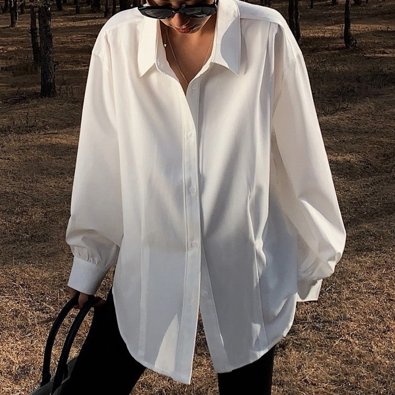 Women's Casual White Long -sleeved Shirt