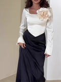 Stylish Elegant Color Contrast Flower Dress