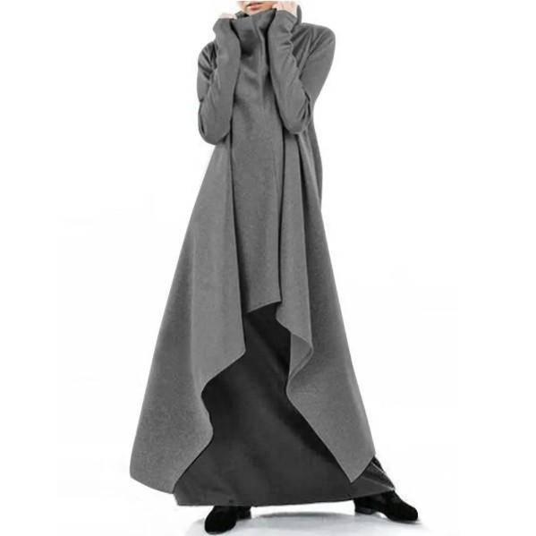 Loose And Irregular Solid Color Turtleneck Pullover Dress