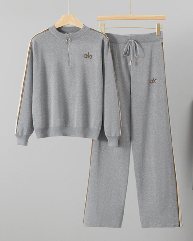 Half-Zip Top Trousers Knitted Two-Piece Set