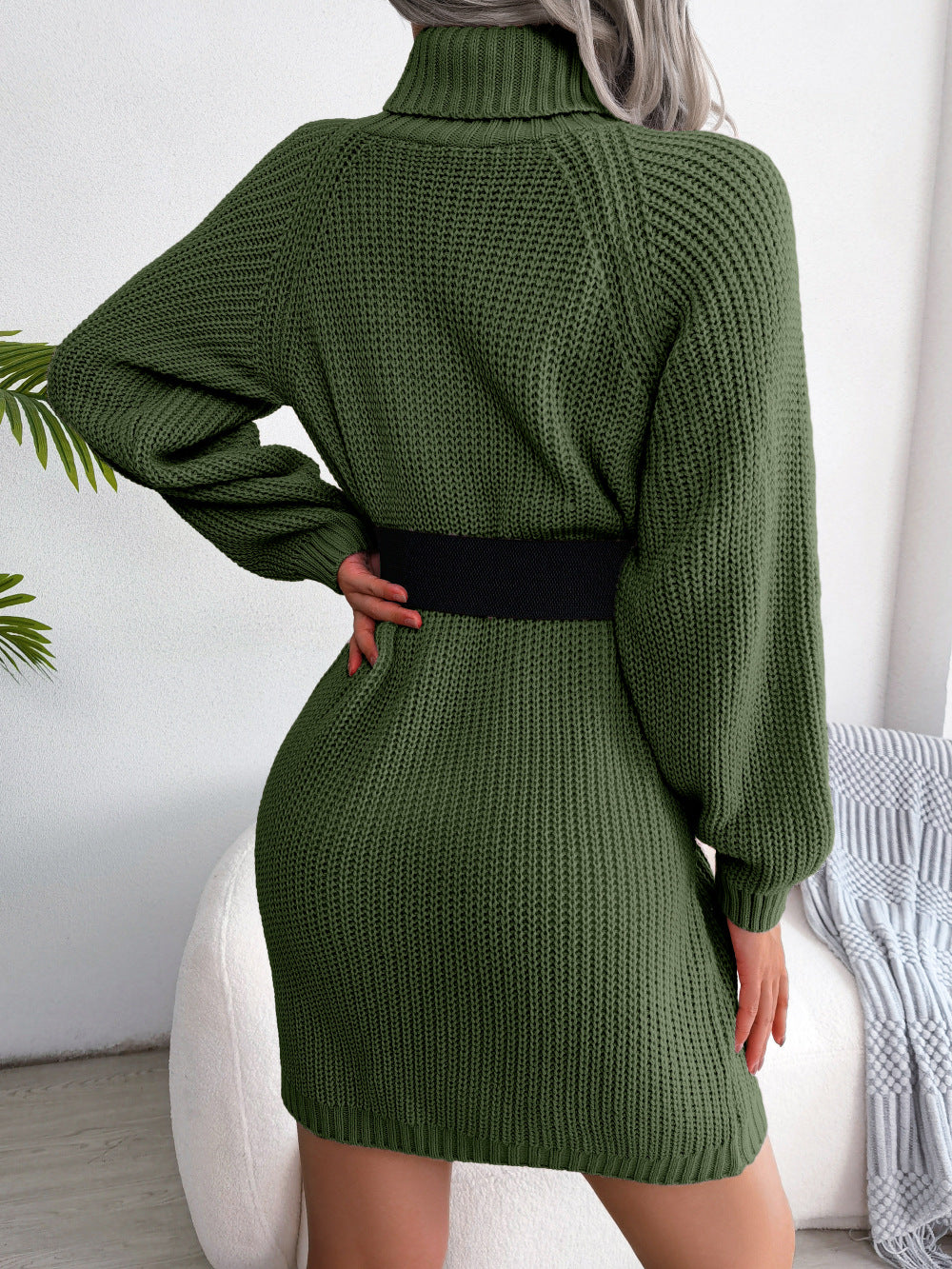 Casual Button Turtleneck Long Sleeve Bottom Sweater Dress