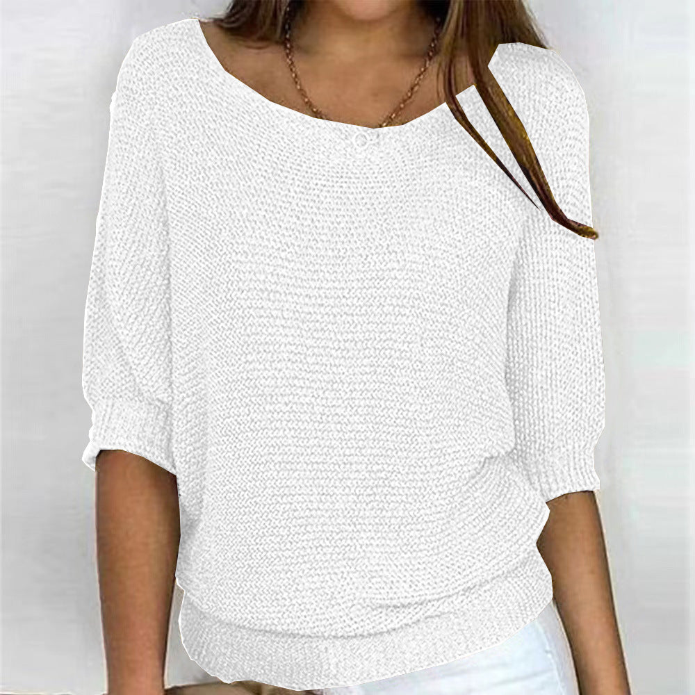 Versatile Solid Color Crew Neck Knitwear