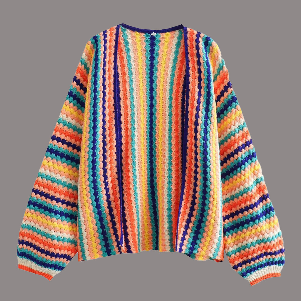 Colorful Striped Loose Cardigan Sweater