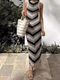 Chic Striped Fringe Knitted Dress