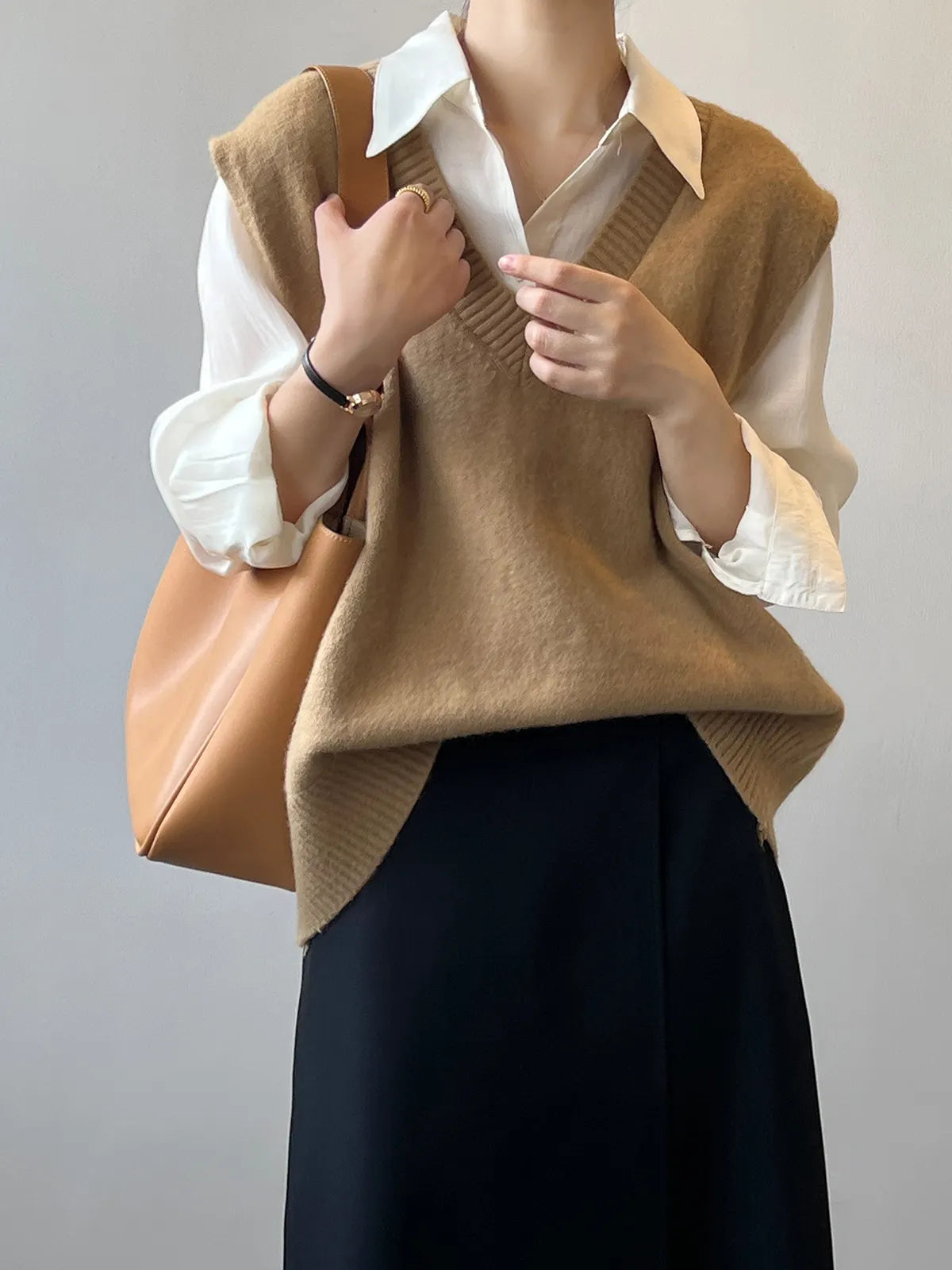 V-Neck Soft Waxy Loose Knit Vest