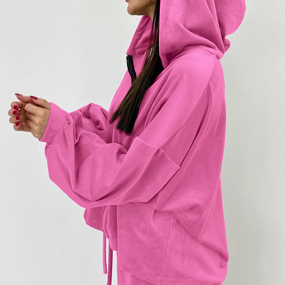 Stylish Zipper Sports Style Sweatshirt Two-Piece Set