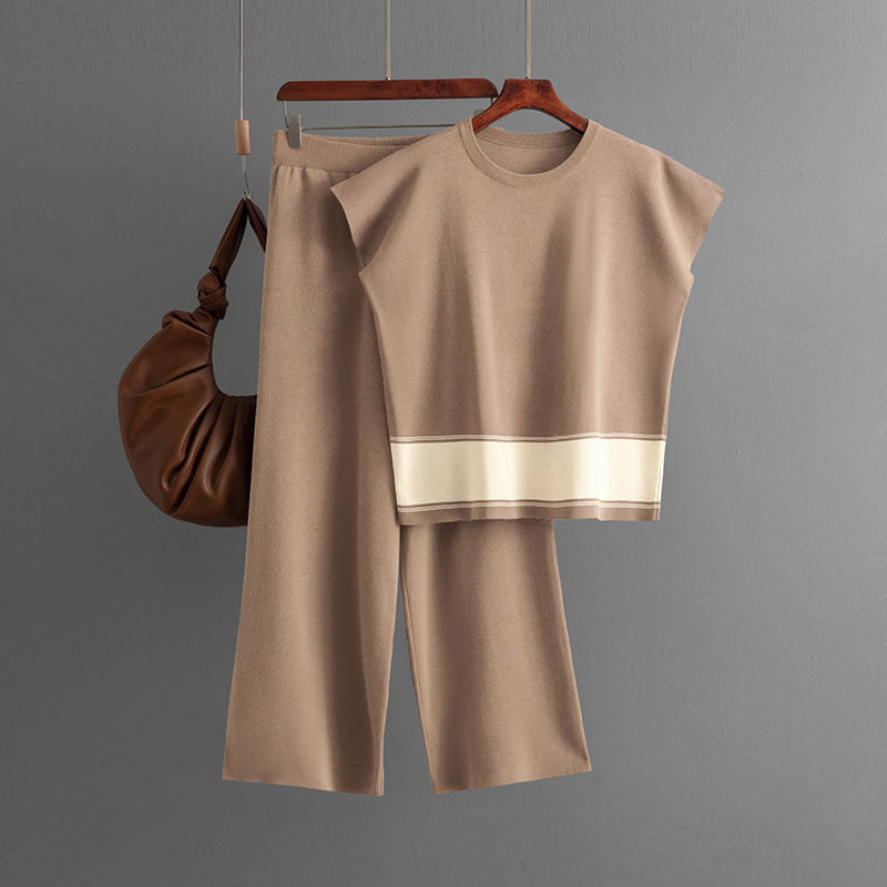 Casual Sleeveless Top & High Waist Wide Leg Pants Two Piece Set