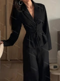 Fashionable Belted Blazer & Pants Two-piece Set