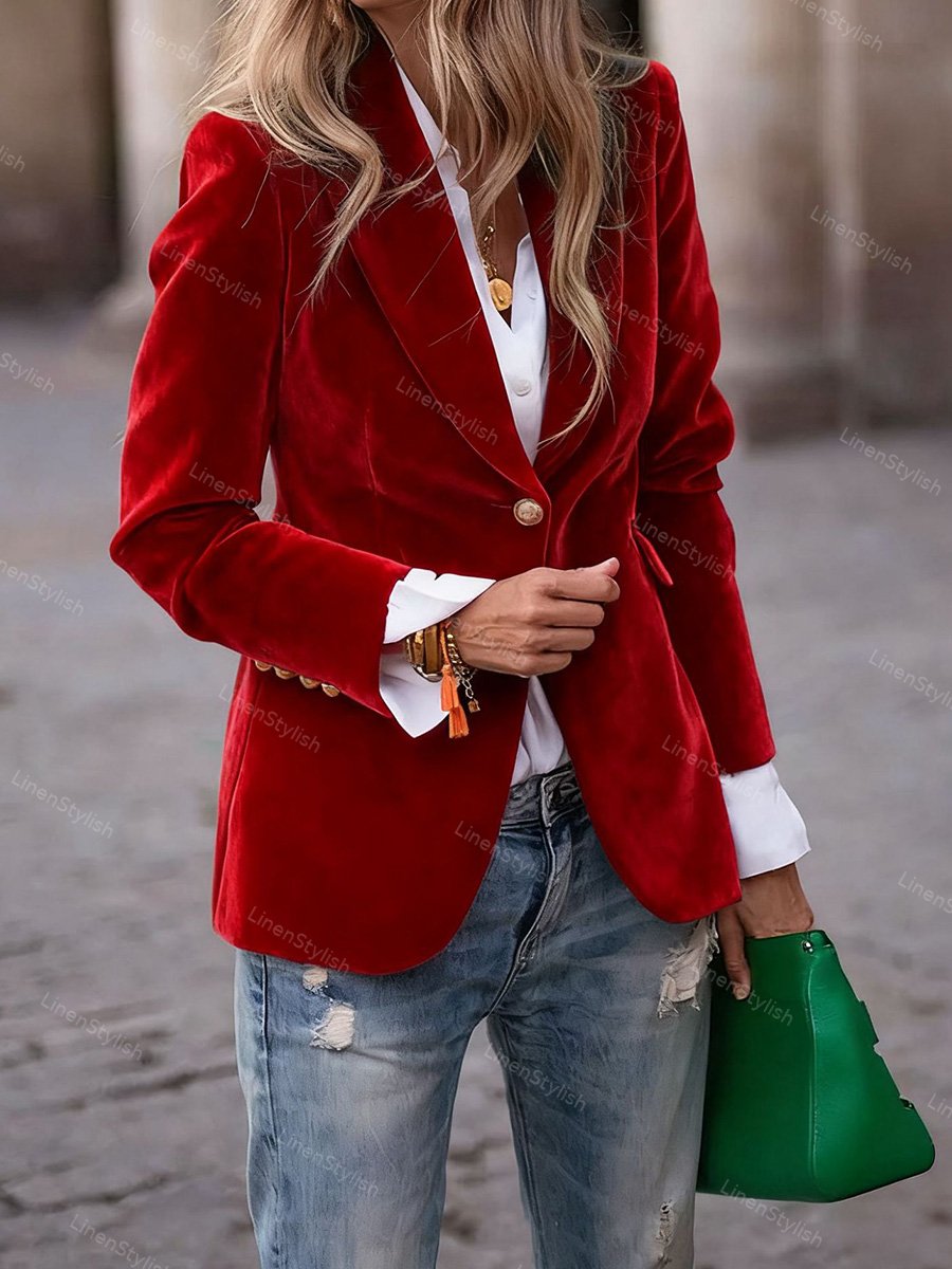 Gold Velvet Slim Fake Pocket Suit