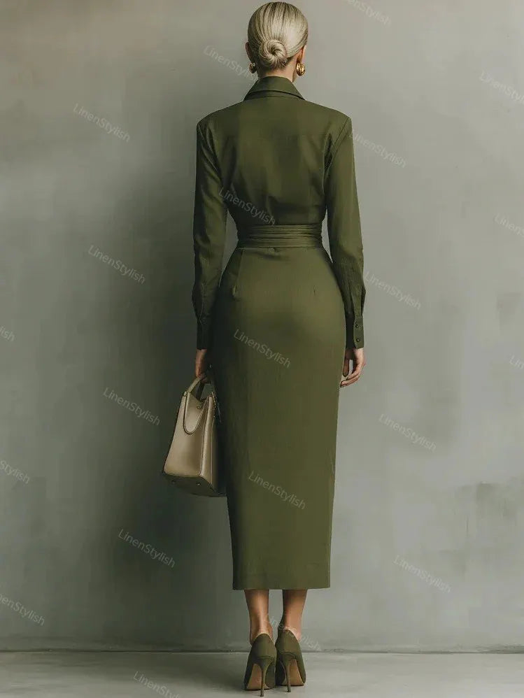 Slim-Fit Asymmetrical Long-Sleeve Shirt Dress