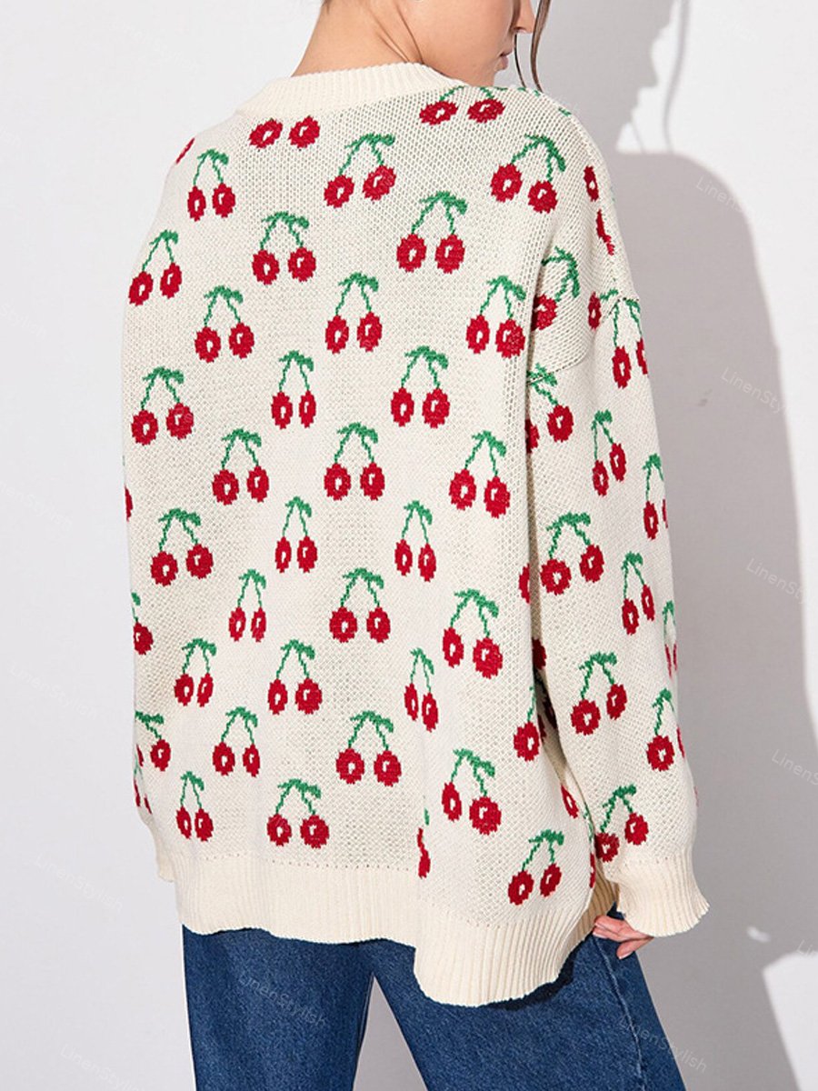 Cherry Print Loose Sweater