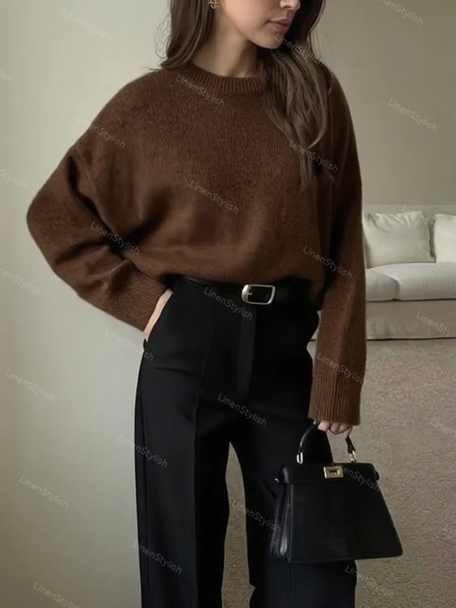 Round Neck Solid Short Sweater