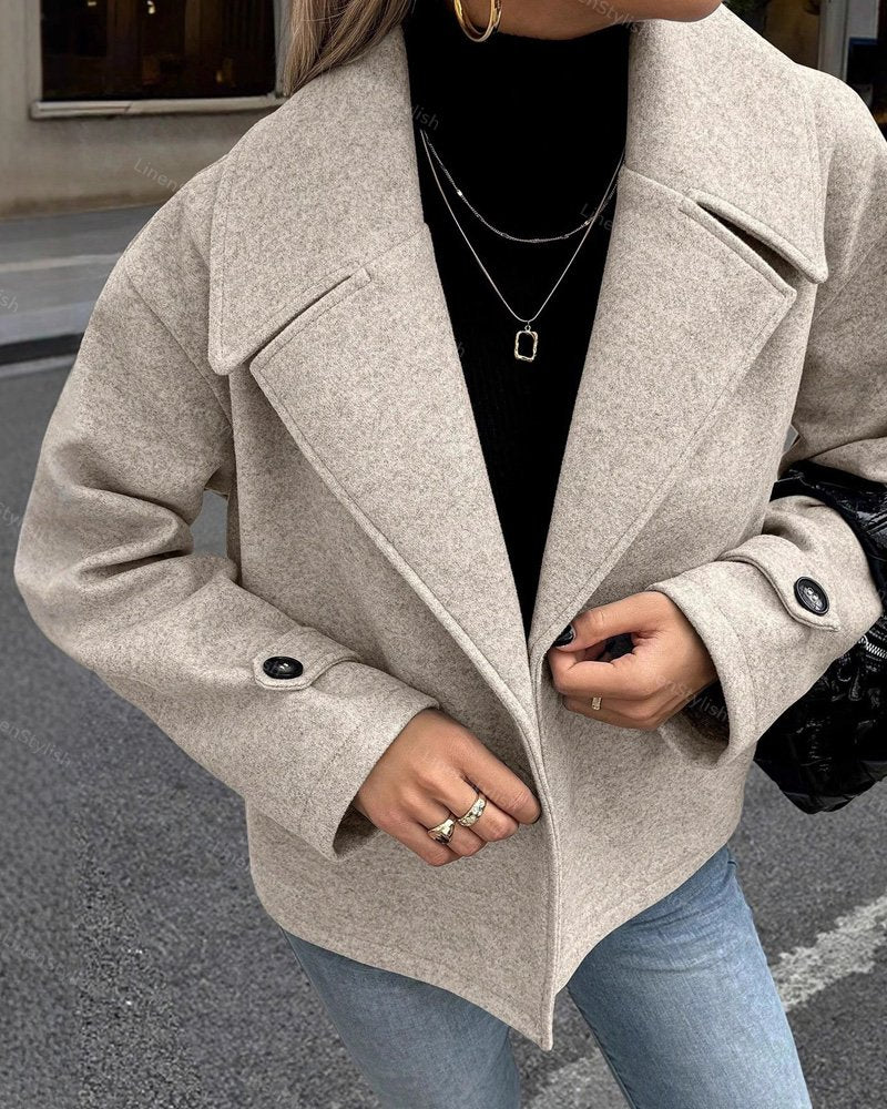 Wide Neck Short Woolen Coat