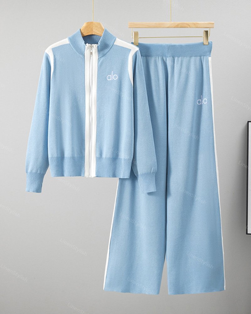 Zipper Knitted Sports Two-piece Set