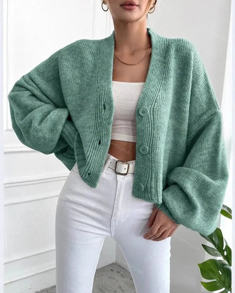 V-Neck Lantern Sleeve Sweater