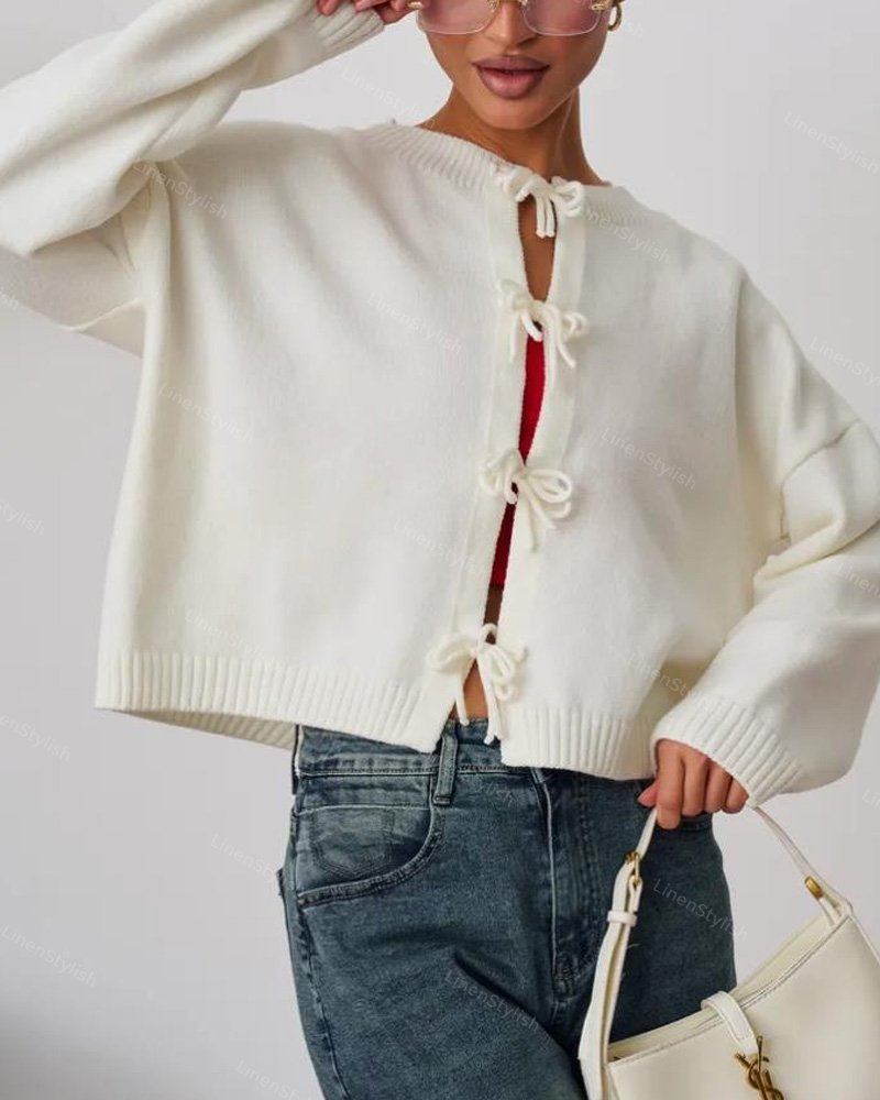 Cardigan Lace-Up Knit Sweater