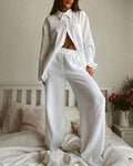 Cotton Wrinkled Leather Shirt Trousers Set
