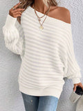 Slant Shoulder Collar Dolman-Sleeve Sweater