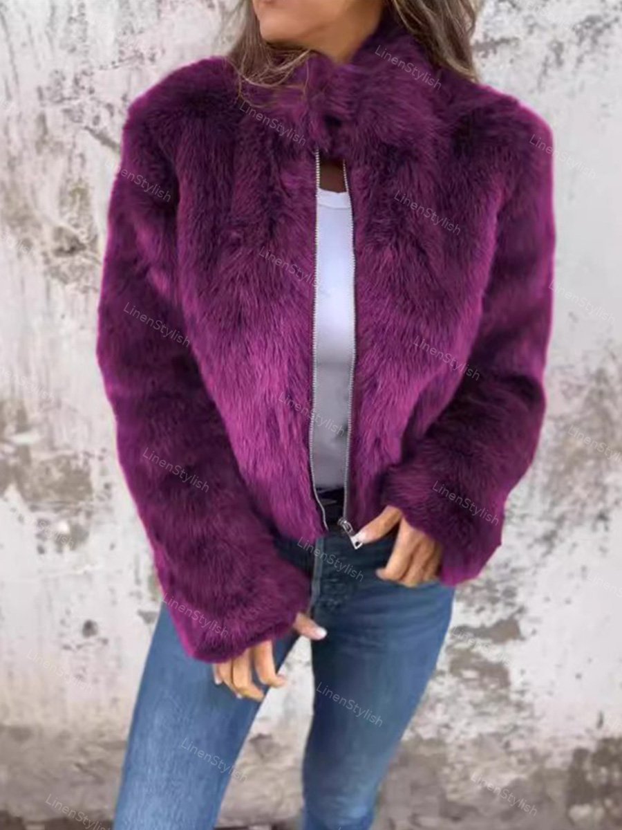 Imitation Fur High Neck Zip Coat