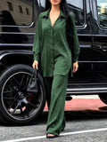 Casual Solid Color Shirt & Pants Two-piece Set