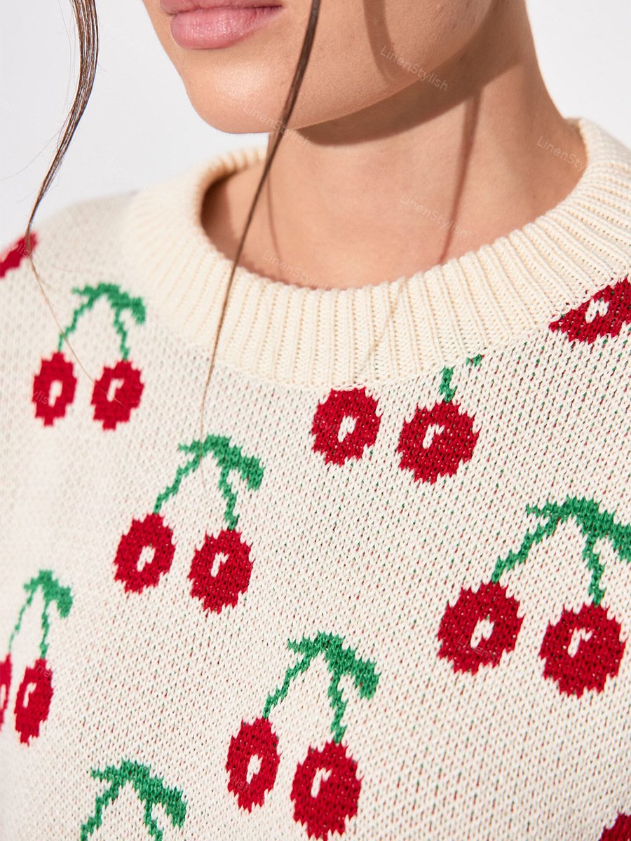 Cherry Print Loose Sweater