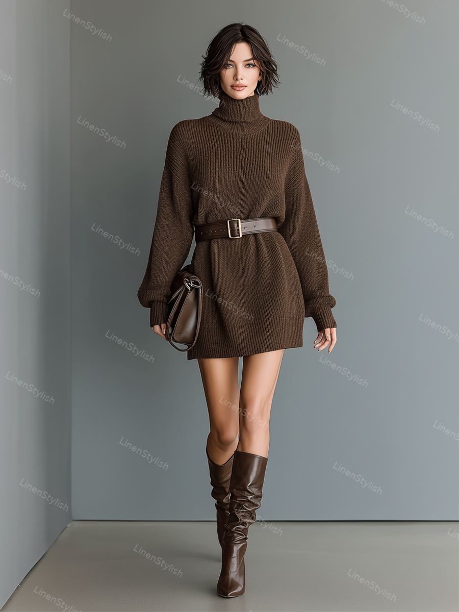 Turtleneck Knitted Mini Dress
